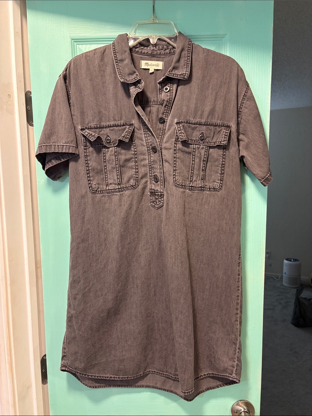 Madewell Mini Shirt Dress in Washed Grey
